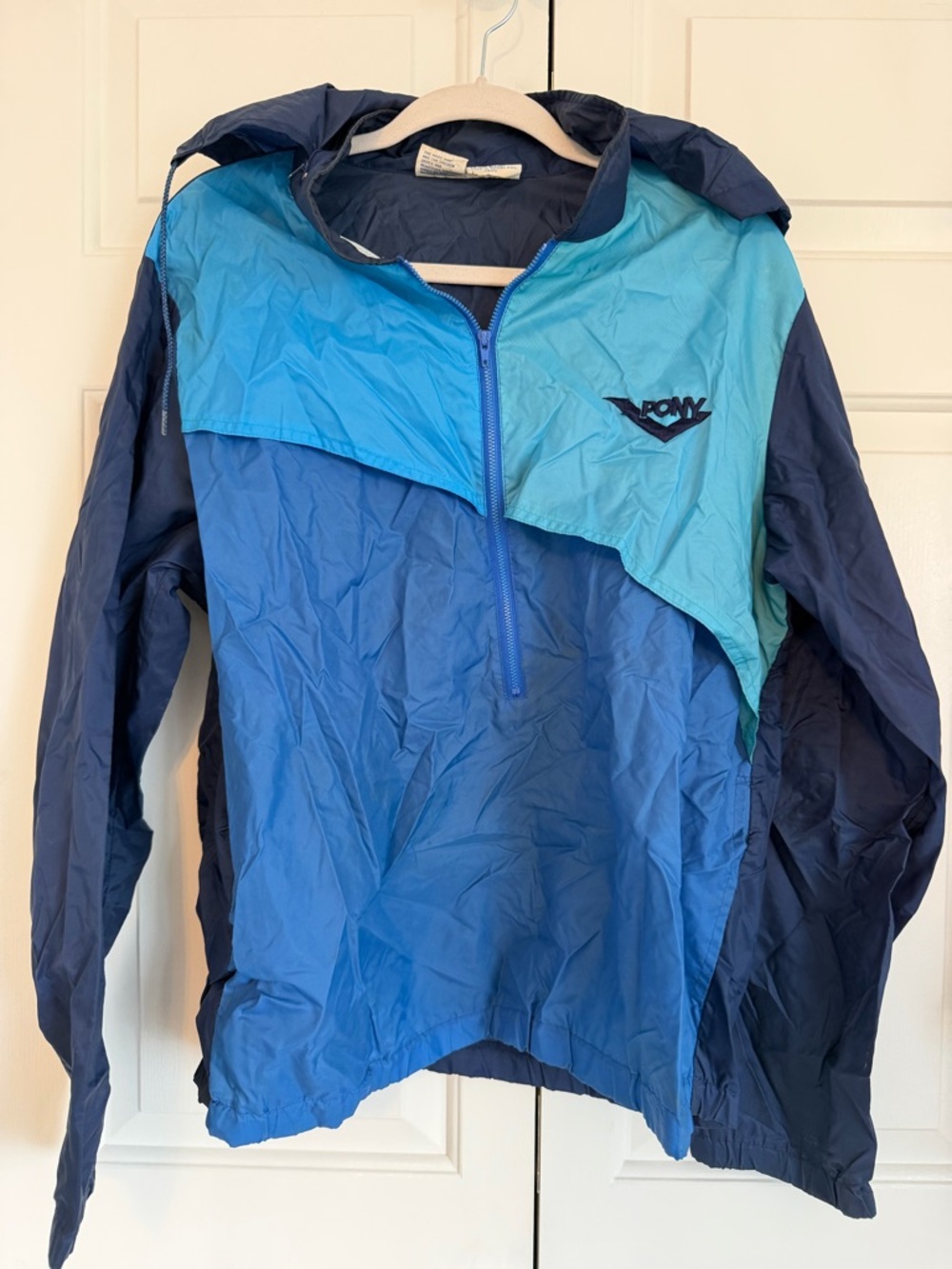 Vintage Pony Two-Tone Blue Windbreaker Pullover-men’s 90’s-L